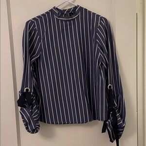 Brandon Thomas Navy and White Striped Blouse